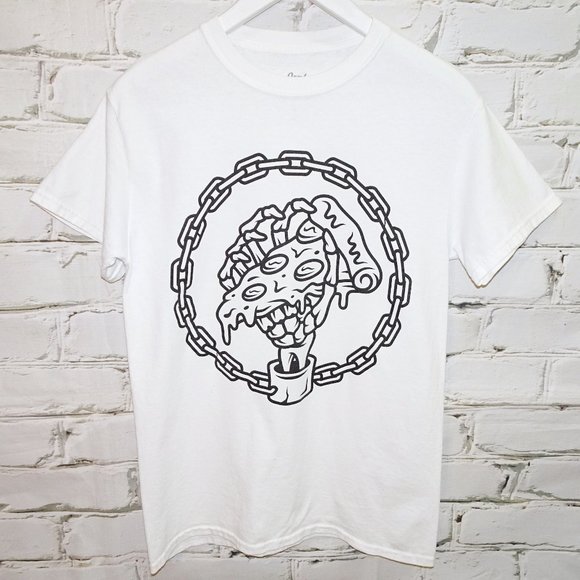 White Pizza Skeleton T-Shirt - Picture 1 of 4